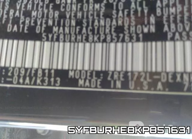 5YFBURHE8KP857631 фото 10