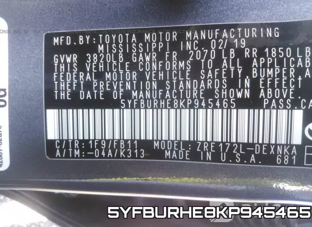 5YFBURHE8KP945465 фото 10