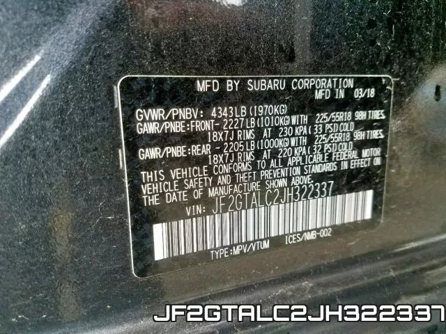 JF2GTALC2JH322337 фото 2