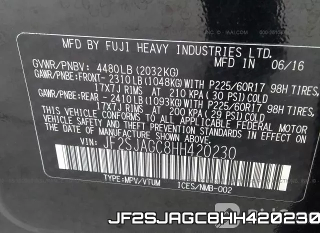 JF2SJAGC8HH420230 фото 10