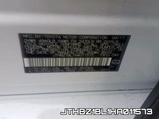 JTHBZ1BL1HA011573 фото 2