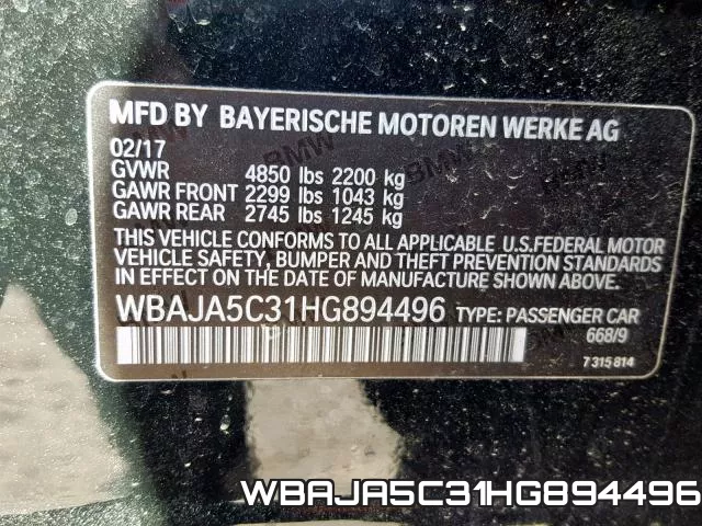 WBAJA5C31HG894496 фото 2