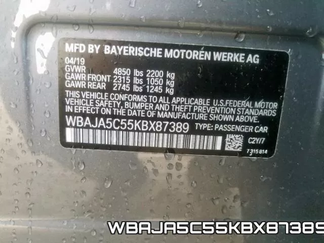 WBAJA5C55KBX87389 фото 2