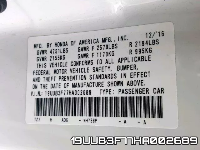 19UUB3F77HA002689 фото 2