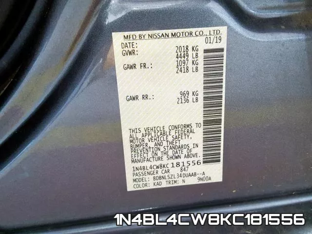 1N4BL4CW8KC181556 фото 2