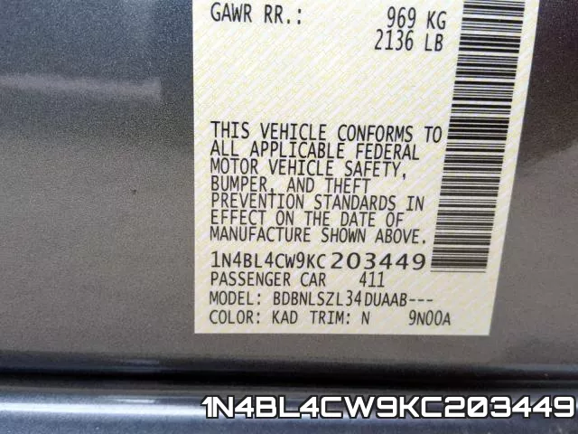 1N4BL4CW9KC203449 фото 2