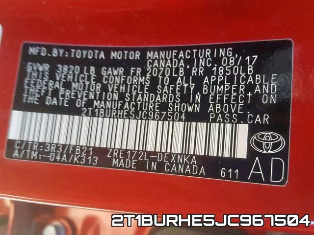 2T1BURHE5JC967504 фото 2