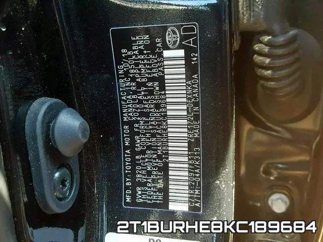 2T1BURHE8KC189684 фото 2