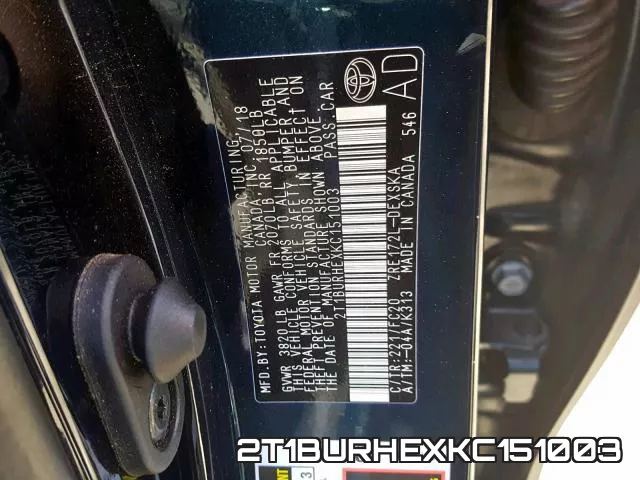 2T1BURHEXKC151003 фото 2