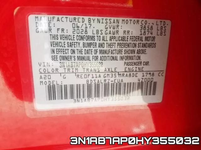 3N1AB7AP0HY355032 фото 2