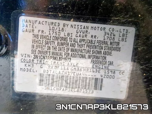 3N1CN7AP3KL821573 фото 2