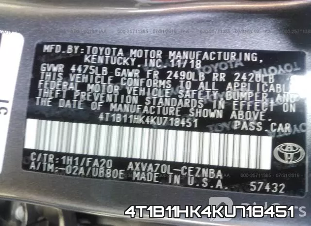4T1B11HK4KU718451 фото 10
