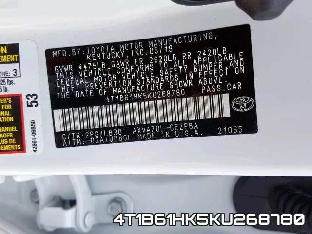 4T1B61HK5KU268780 фото 2