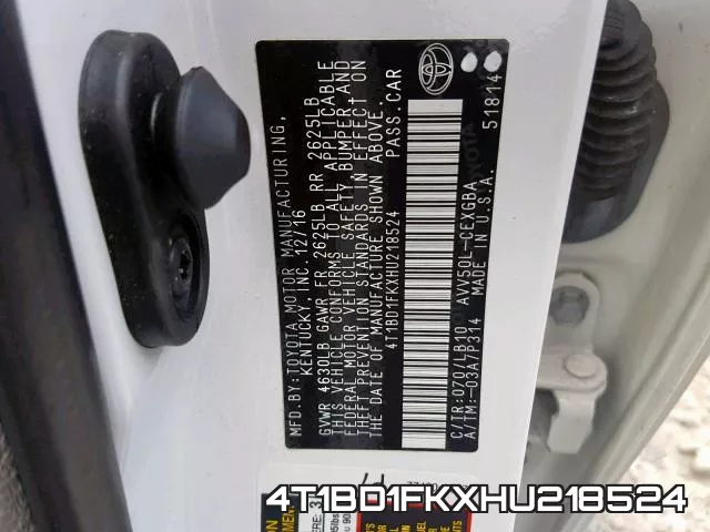 4T1BD1FKXHU218524 фото 2