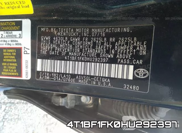 4T1BF1FK0HU292397 фото 10