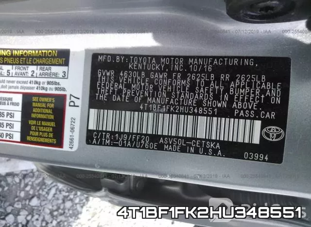 4T1BF1FK2HU348551 фото 10