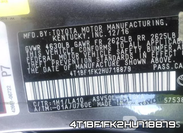 4T1BF1FK2HU718879 фото 10