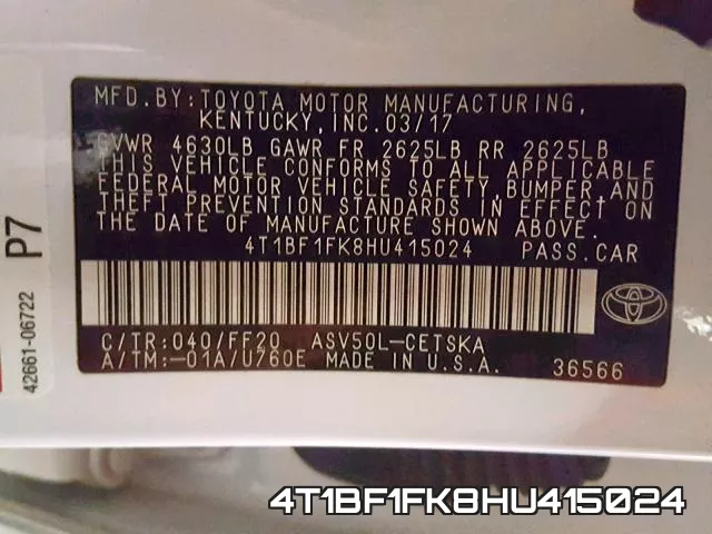 4T1BF1FK8HU415024 фото 2