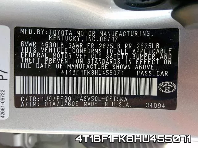 4T1BF1FK8HU455071 фото 2