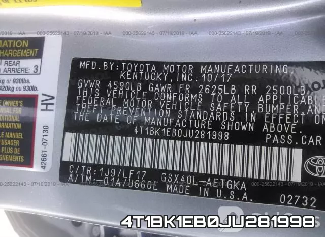 4T1BK1EB0JU281998 фото 10