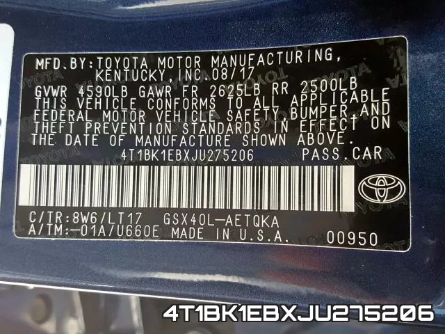4T1BK1EBXJU275206 фото 2