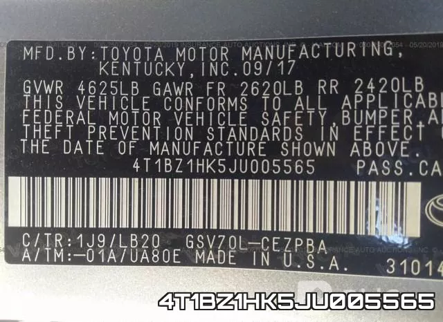 4T1BZ1HK5JU005565 фото 10