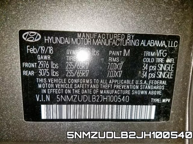 5NMZUDLB2JH100540 фото 2
