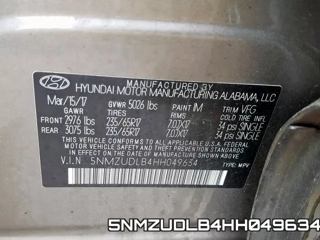 5NMZUDLB4HH049634 фото 2
