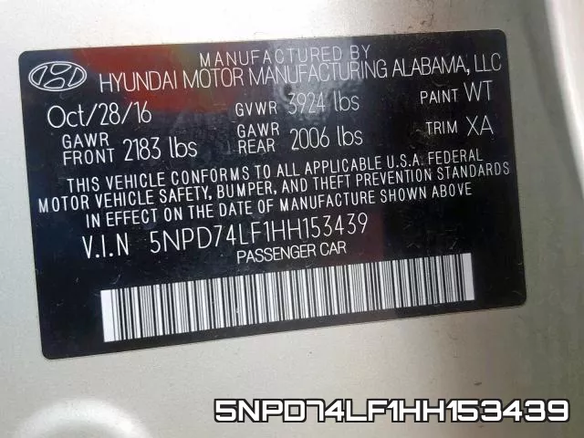 5NPD74LF1HH153439 фото 2