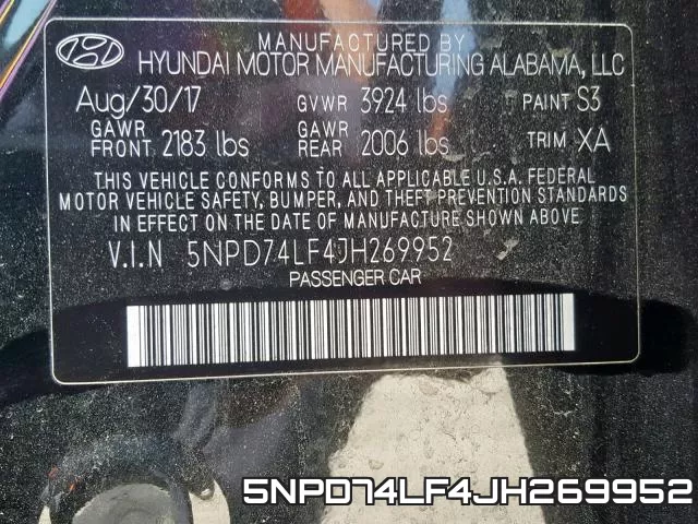 5NPD74LF4JH269952 фото 2