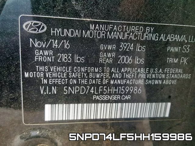 5NPD74LF5HH159986 фото 2