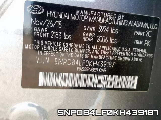 5NPD84LF0KH439187 фото 2