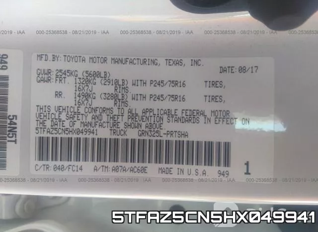 5TFAZ5CN5HX049941 фото 10