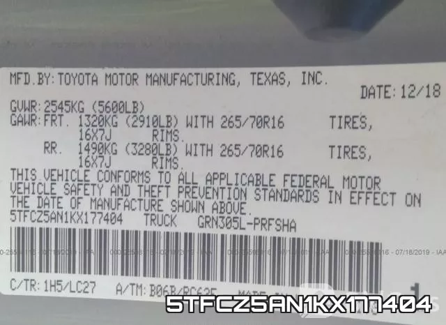 5TFCZ5AN1KX177404 фото 10