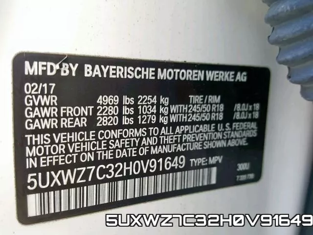 5UXWZ7C32H0V91649 фото 2