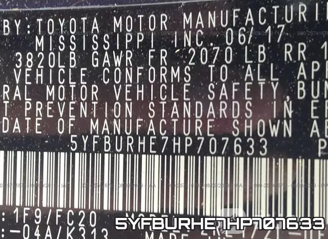 5YFBURHE7HP707633 фото 10