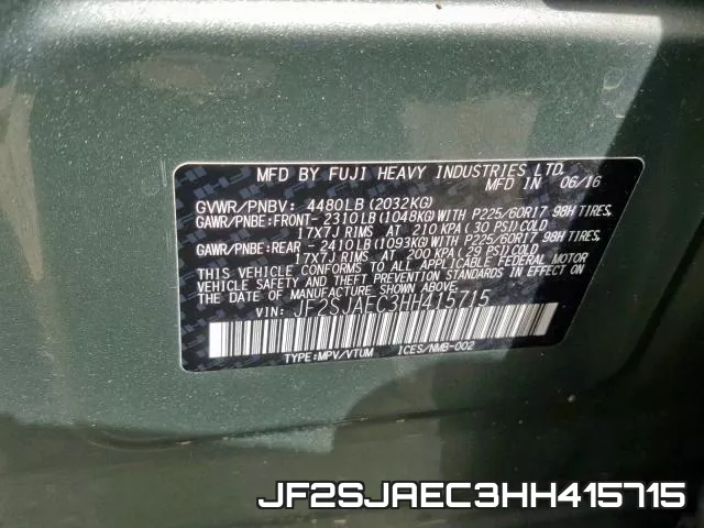 JF2SJAEC3HH415715 фото 2
