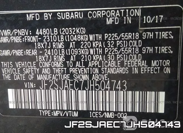 JF2SJAEC7JH504743 фото 10
