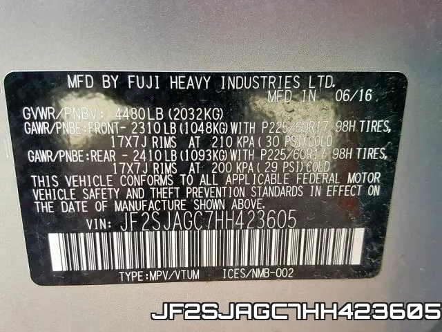JF2SJAGC7HH423605 фото 2