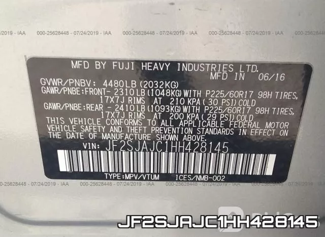 JF2SJAJC1HH428145 фото 10