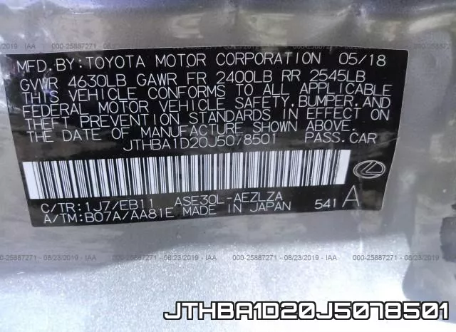 JTHBA1D20J5078501 фото 10