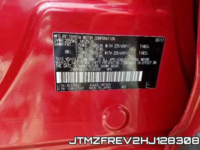JTMZFREV2HJ128308 фото 2