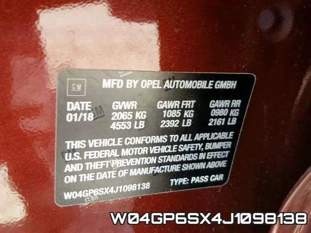 W04GP6SX4J1098138 фото 2