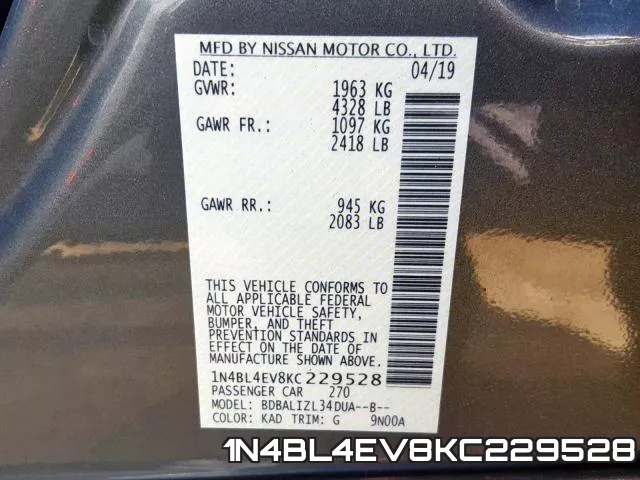 1N4BL4EV8KC229528 фото 2