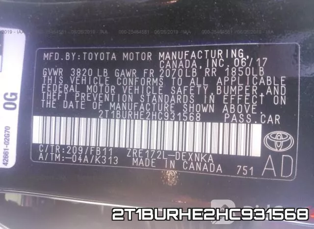 2T1BURHE2HC931568 фото 10