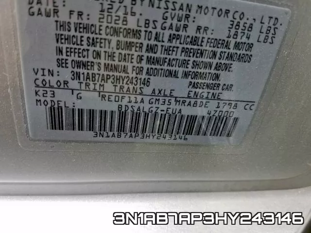 3N1AB7AP3HY243146 фото 2