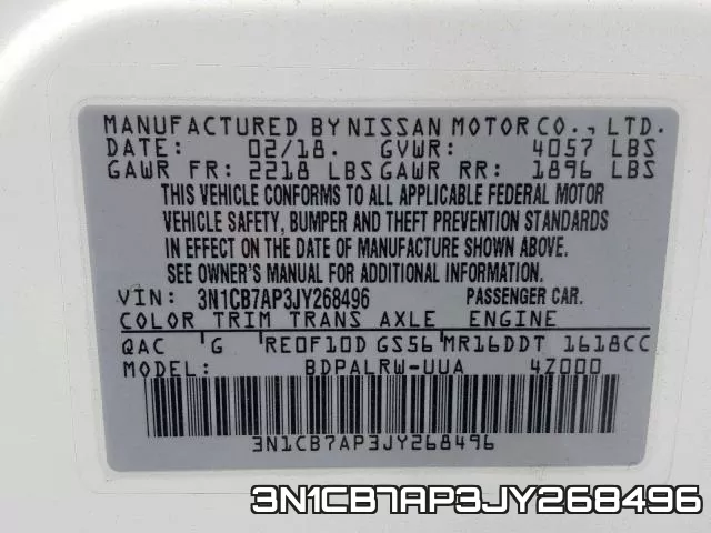 3N1CB7AP3JY268496 фото 2