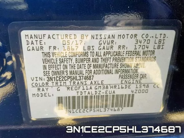 3N1CE2CP5HL374687 фото 2
