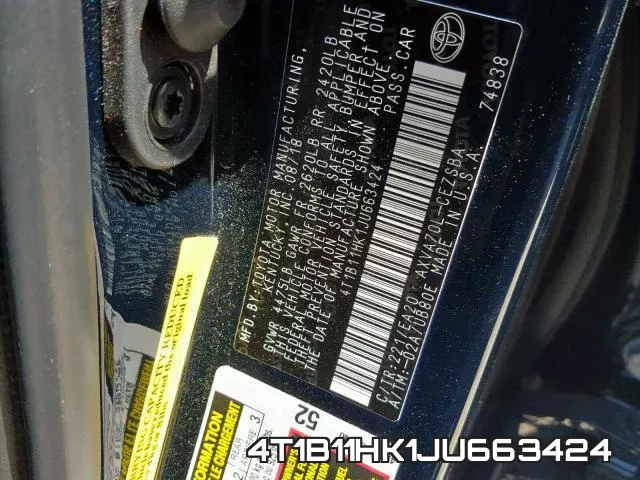 4T1B11HK1JU663424 фото 2