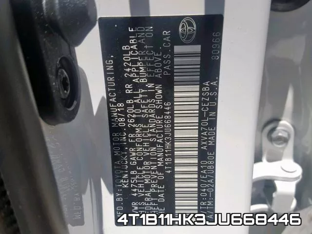 4T1B11HK3JU668446 фото 2